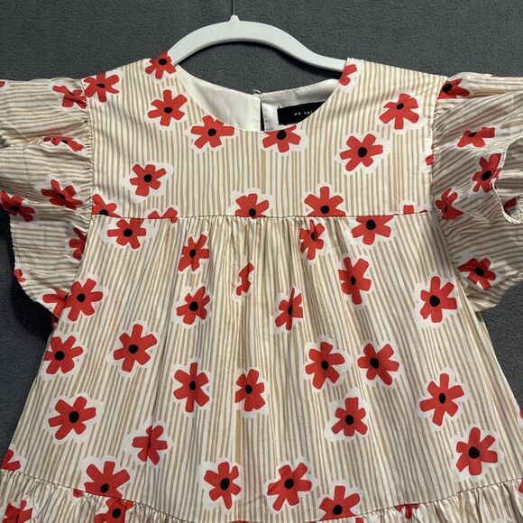 En Saison Poplin Tiered Ruffle Sleeve Short Dress Poppy Floral Print Size S - Picture 6 of 8